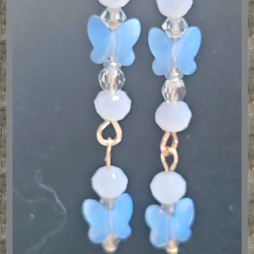 Dangle Earrings with Crystal Butterflies